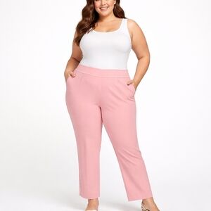 Office Career Pull-On Stretch Dress Pants Pink Womens Plus Size 2X